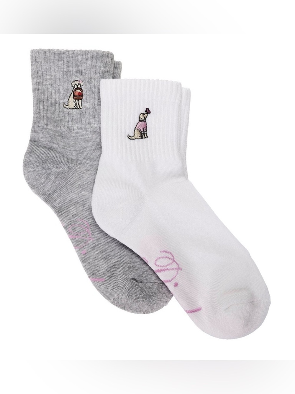 PINK Victoria's Secret “The Dogs” White & Gray 2-Pack Quarter Socks- New